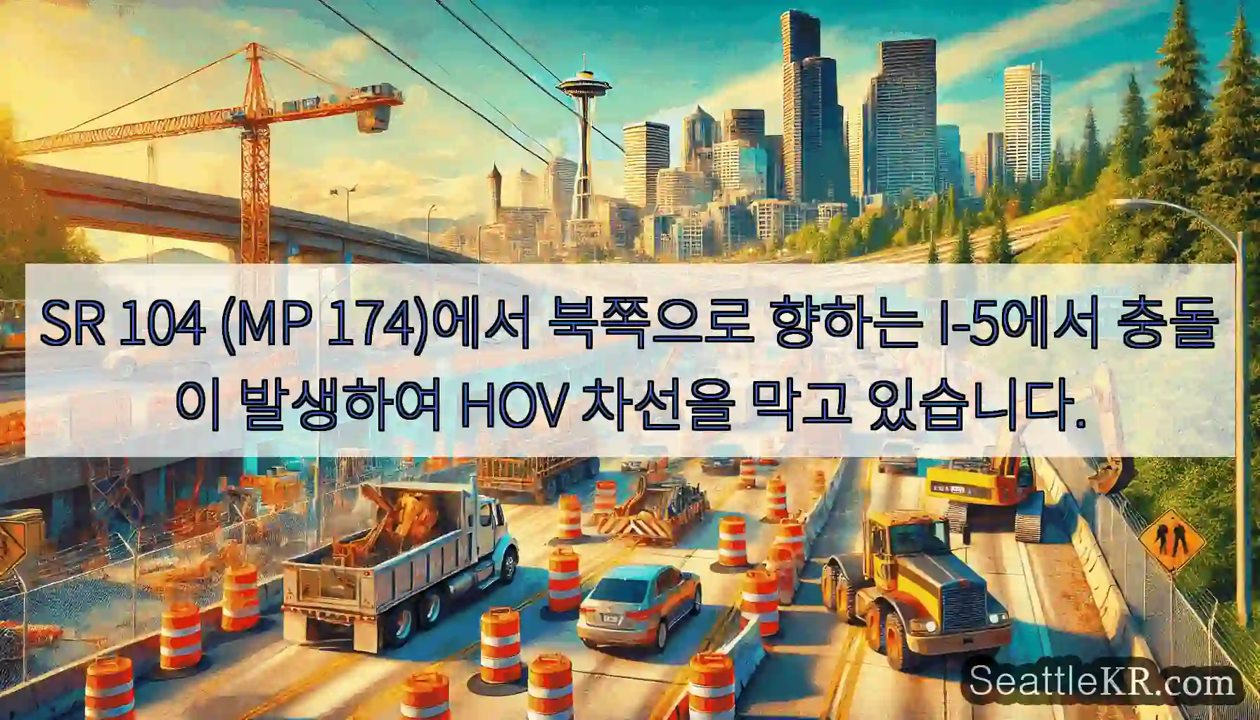 SR 104 (MP 174)에서 북쪽으로 향하는 I-5에서 충돌이 발생하여 HOV 차선을