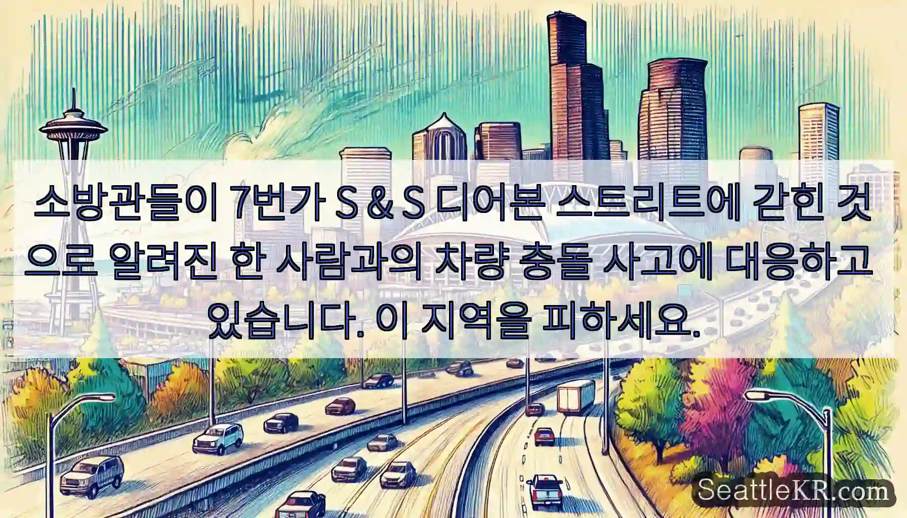 소방관들이 7번가 S & S 디어본 스트리트에 갇힌 것으로 알려진 한 사람과의 차량 충돌