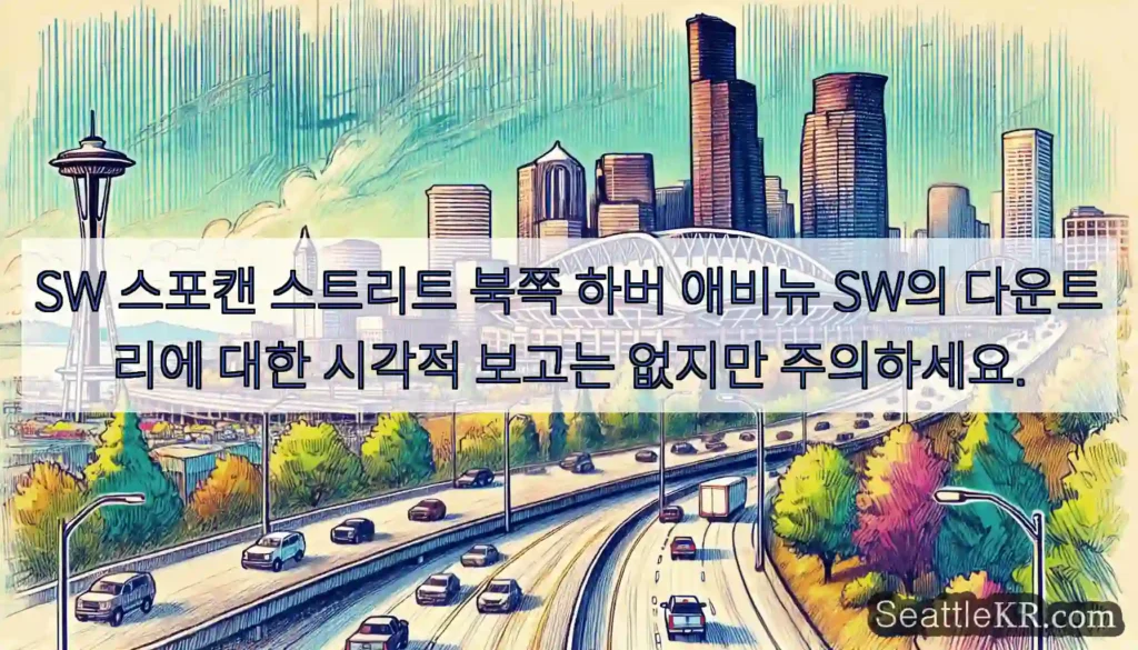 SW 스포캔 스트리트 북쪽 하버 애비뉴 SW의 다운트리에 대한 시각적 보고는 없지만