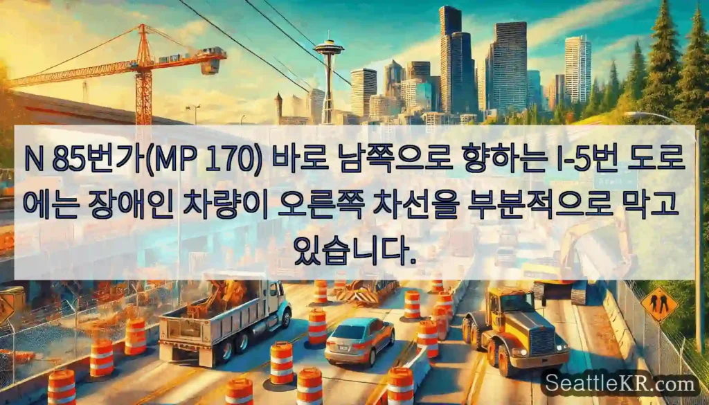 N 85번가(MP 170) 바로 남쪽으로 향하는 I-5번 도로에는 장애인 차량이 오른쪽
