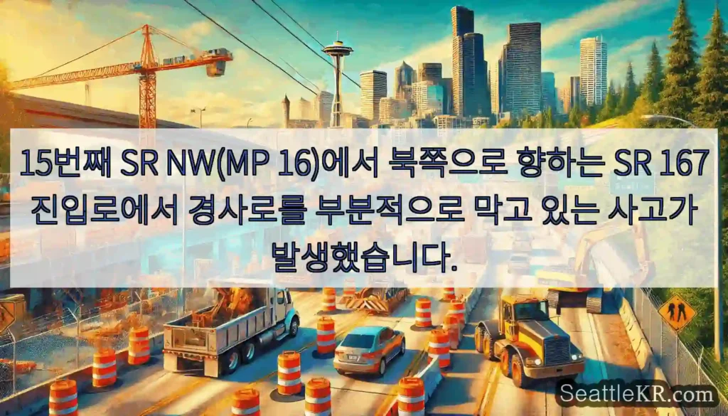 15번째 SR NW(MP 16)에서 북쪽으로 향하는 SR 167 진입로에서 경사로를