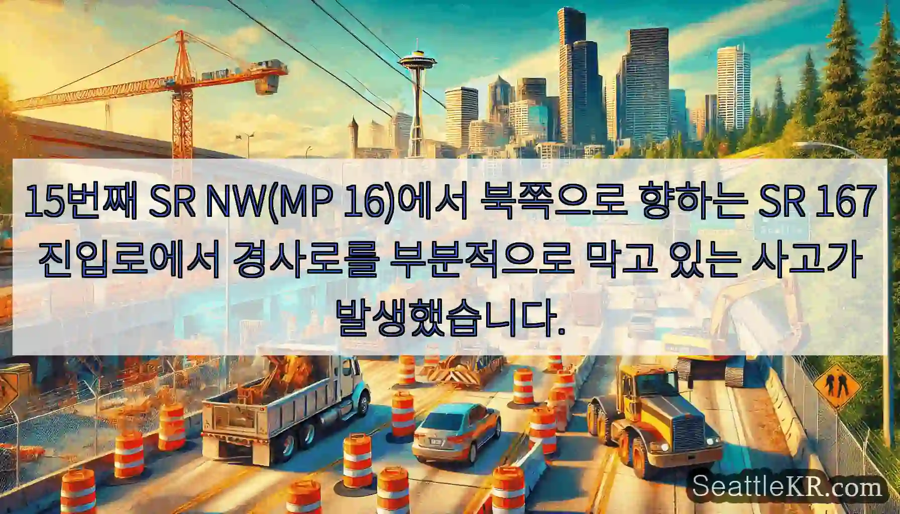 15번째 SR NW(MP 16)에서 북쪽으로 향하는 SR 167 진입로에서 경사로를