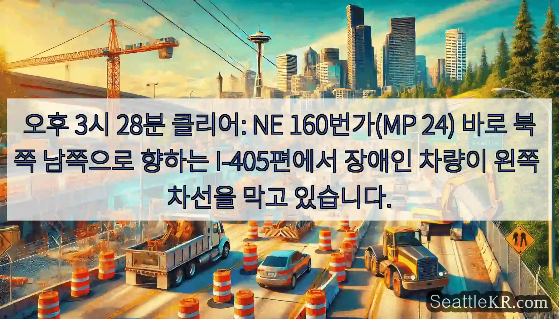 오후 3시 28분 클리어: NE 160번가(MP 24) 바로 북쪽 남쪽으로 향하는