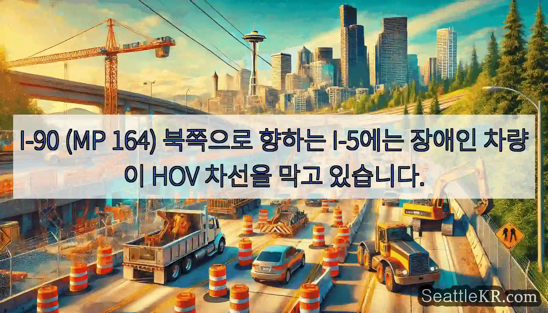 I-90 (MP 164) 북쪽으로 향하는 I-5에는 장애인 차량이 HOV 차선을 막고
