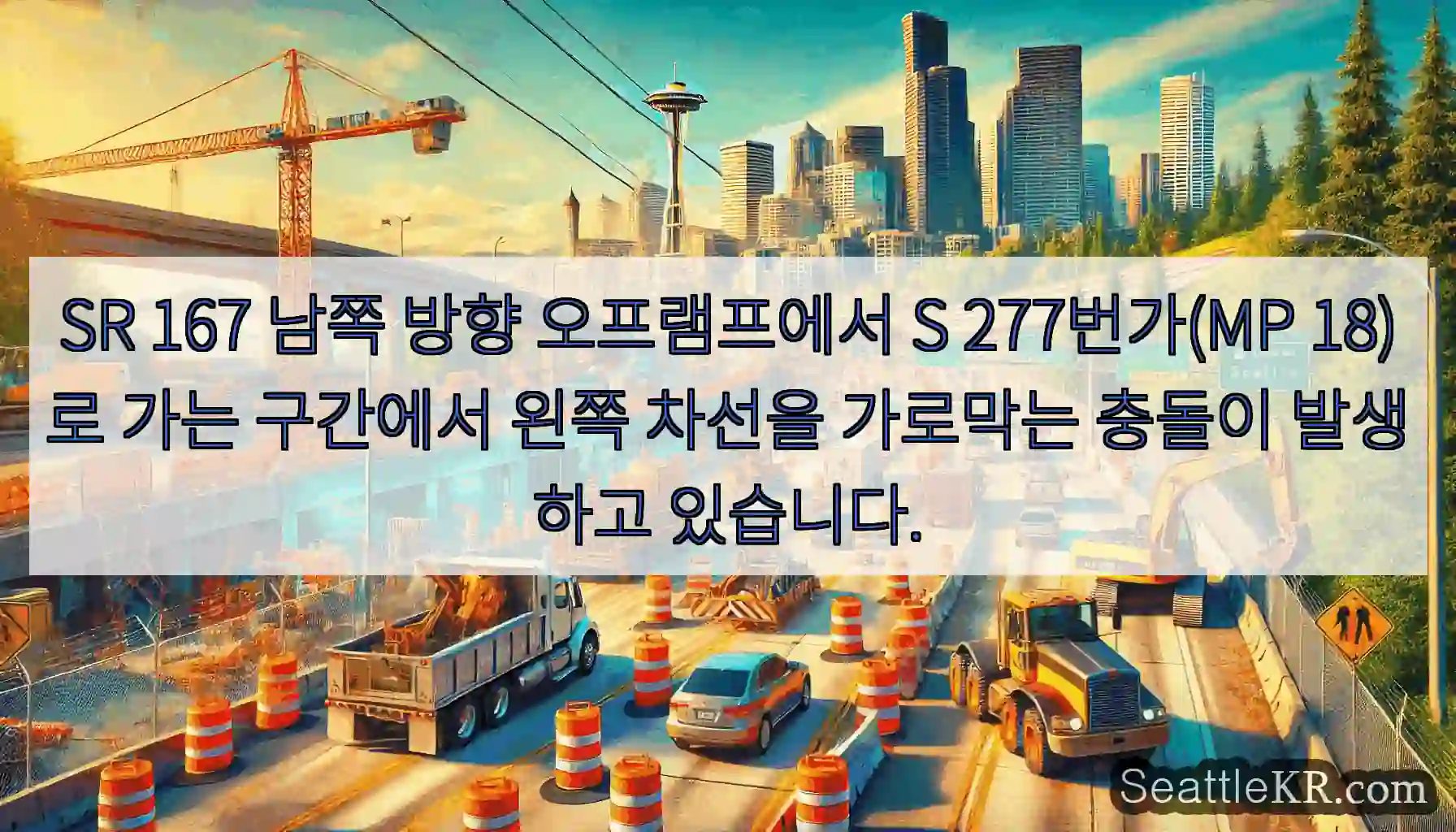 SR 167 남쪽 방향 오프램프에서 S 277번가(MP 18)로 가는 구간에서 왼쪽