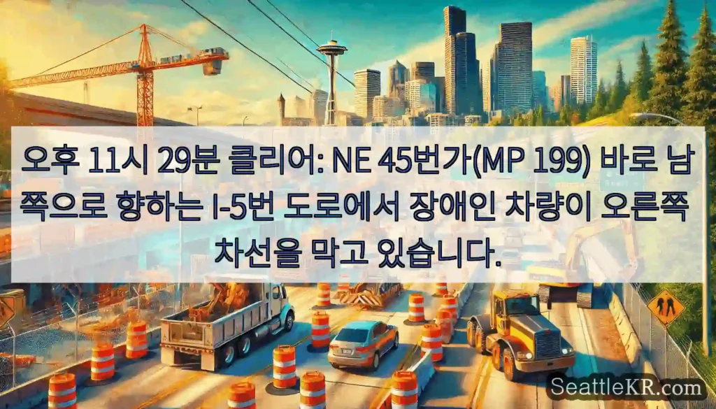 오후 11시 29분 클리어: NE 45번가(MP 199) 바로 남쪽으로 향하는 I-5번