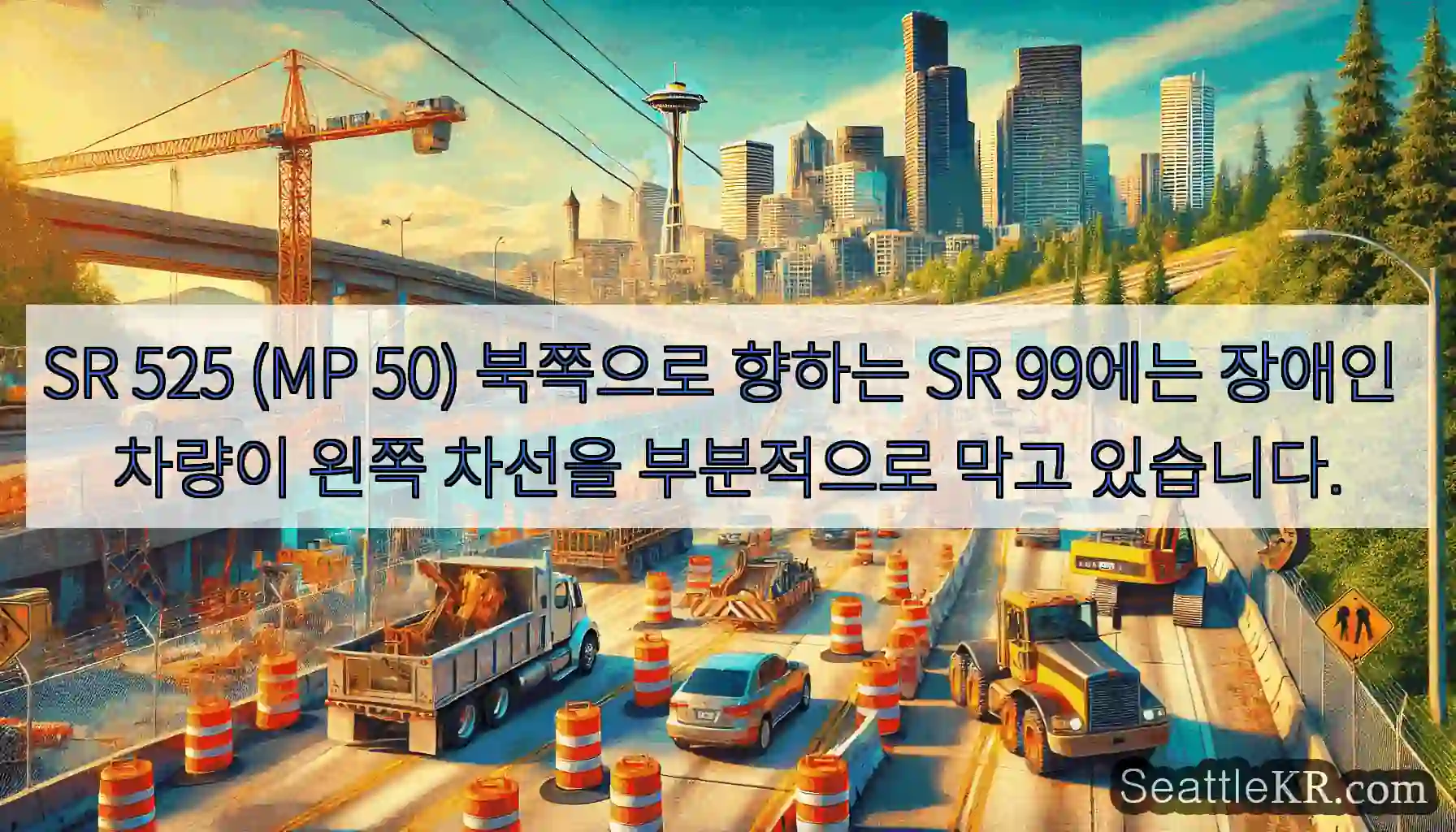 SR 525 (MP 50) 북쪽으로 향하는 SR 99에는 장애인 차량이 왼쪽 차선을
