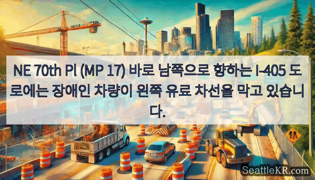 NE 70th Pl (MP 17) 바로 남쪽으로 향하는 I-405 도로에는 장애인 차량이