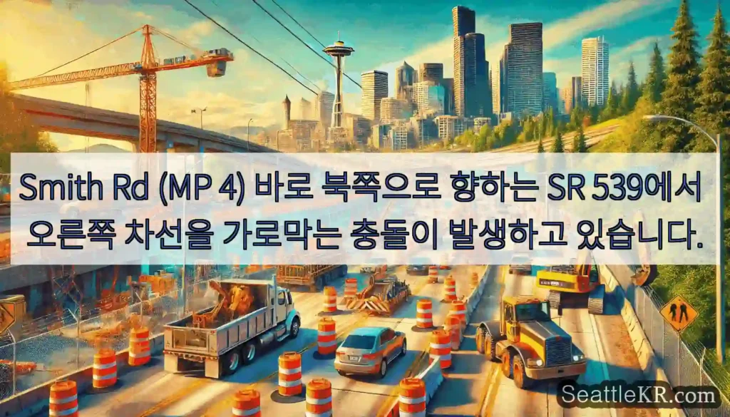 Smith Rd (MP 4) 바로 북쪽으로 향하는 SR 539에서 오른쪽 차선을 가로막는