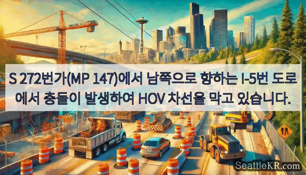 S 272번가(MP 147)에서 남쪽으로 향하는 I-5번 도로에서 충돌이 발생하여 HOV