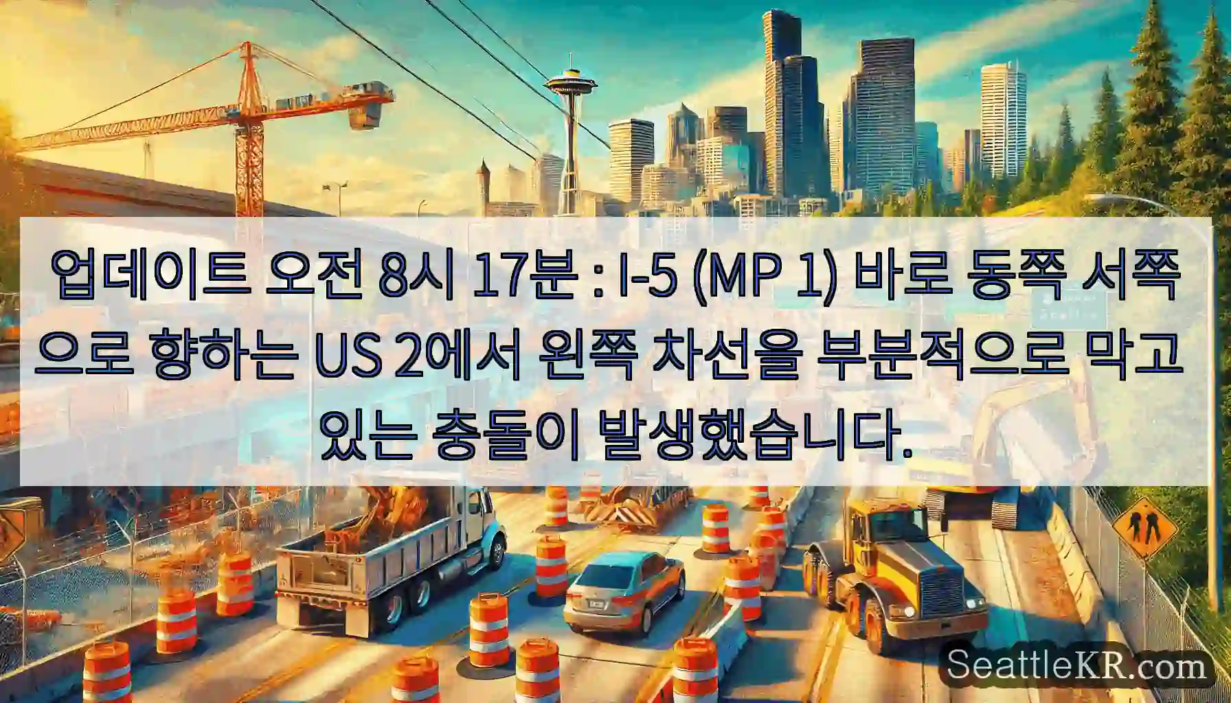 업데이트 오전 8시 17분 : I-5 (MP 1) 바로 동쪽 서쪽으로 향하는 US 2에서