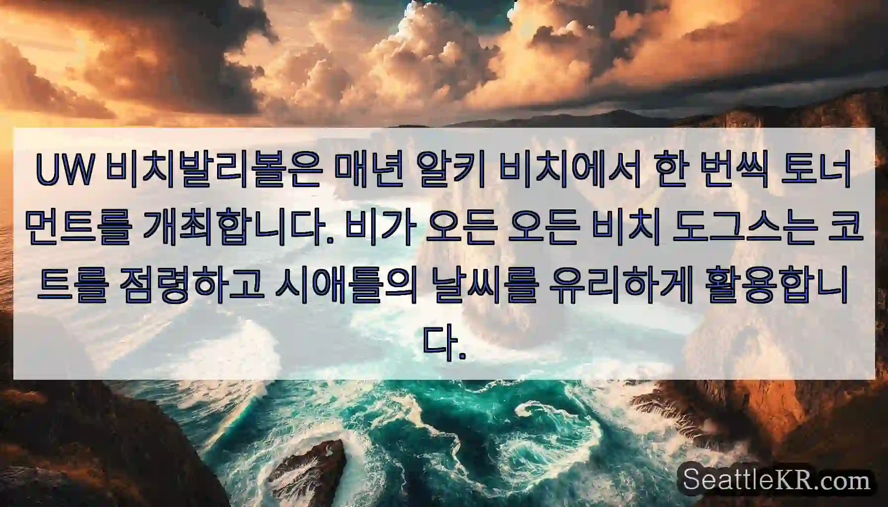 UW 비치발리볼은 매년 알키 비치에서 한 번씩 토너먼트를 개최합니다. 비가 오든 오든