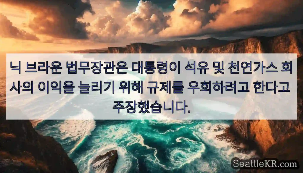 닉 브라운 법무장관은 대통령이 석유 및 천연가스 회사의 이익을 늘리기 위해 규제를