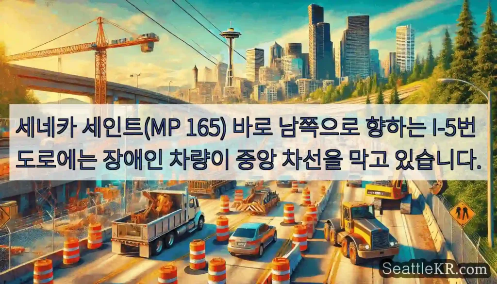 세네카 세인트(MP 165) 바로 남쪽으로 향하는 I-5번 도로에는 장애인 차량이 중앙