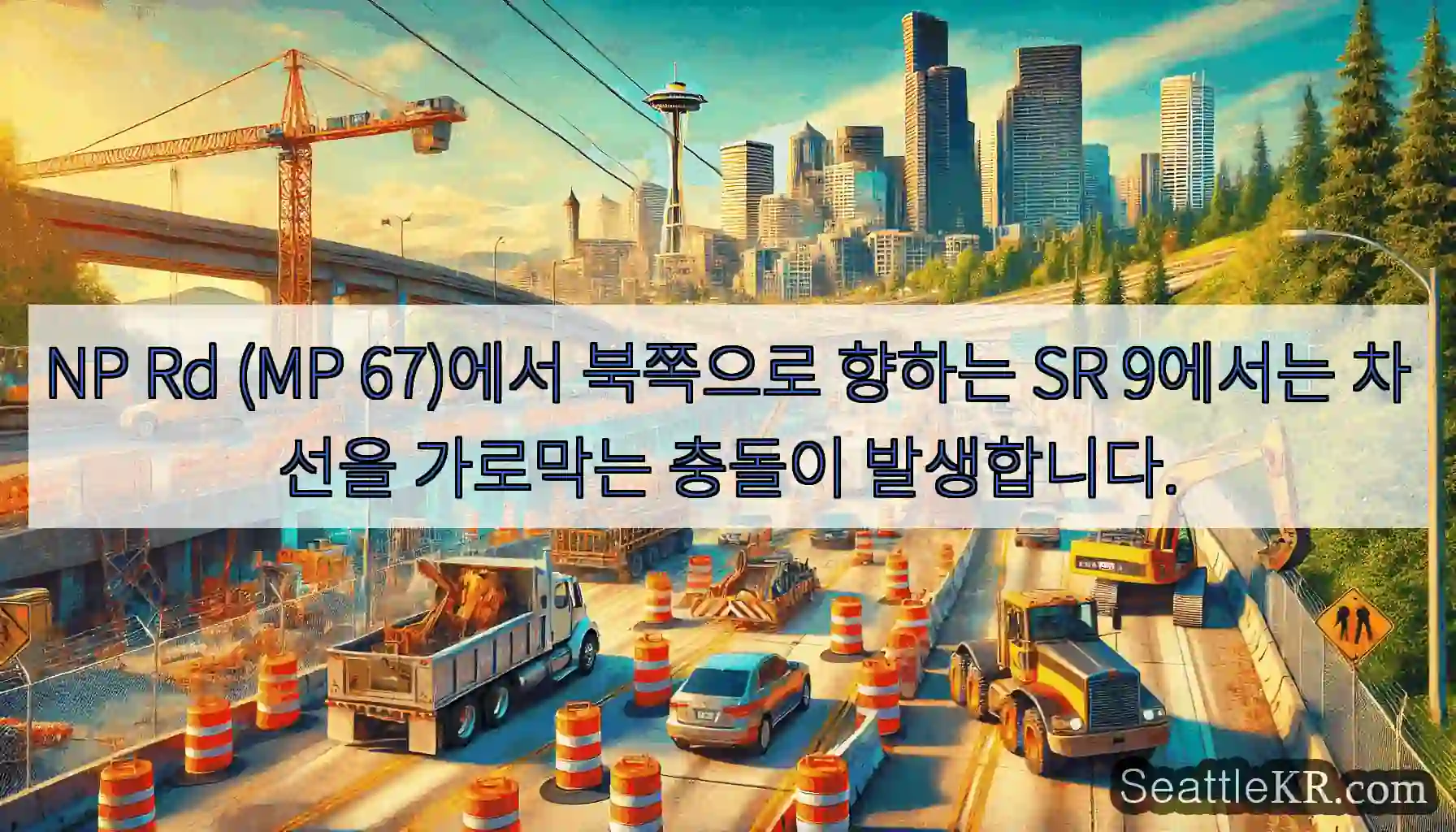 NP Rd (MP 67)에서 북쪽으로 향하는 SR 9에서는 차선을 가로막는 충돌이