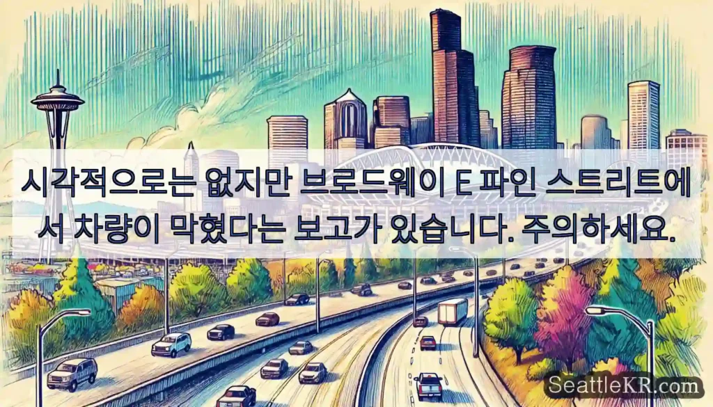 시각적으로는 없지만 브로드웨이 E 파인 스트리트에서 차량이 막혔다는 보고가 있습니다.