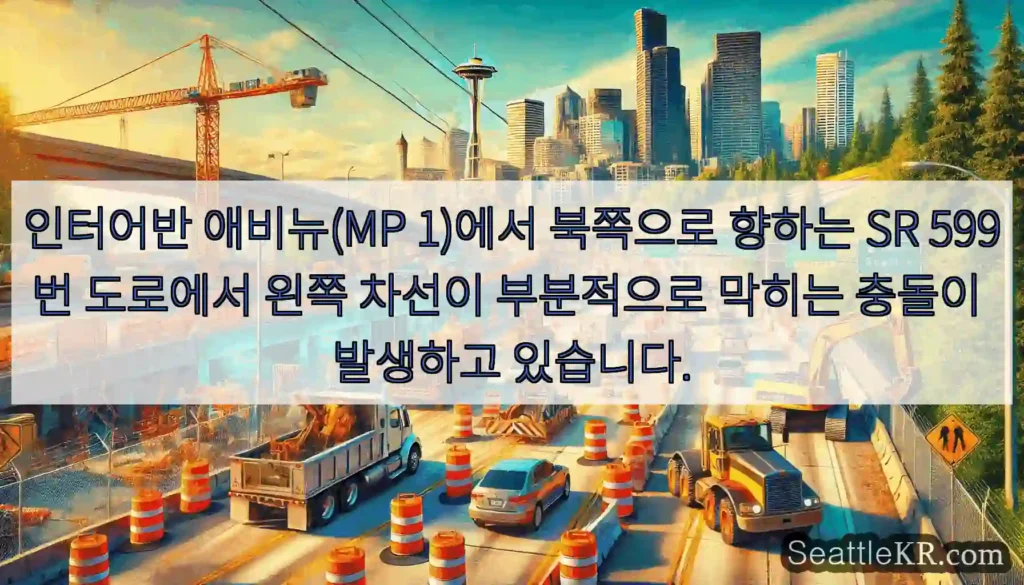 인터어반 애비뉴(MP 1)에서 북쪽으로 향하는 SR 599번 도로에서 왼쪽 차선이