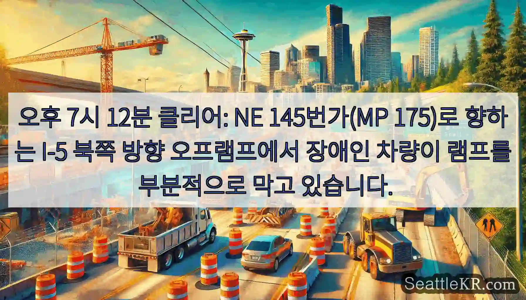 오후 7시 12분 클리어: NE 145번가(MP 175)로 향하는 I-5 북쪽 방향