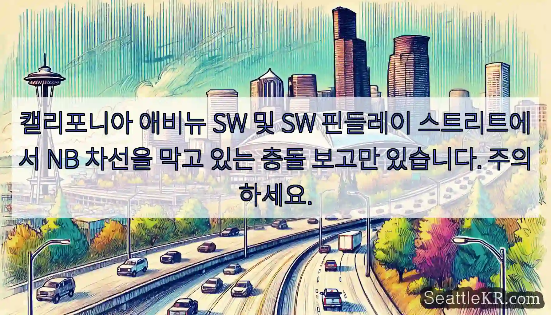캘리포니아 애비뉴 SW 및 SW 핀들레이 스트리트에서 NB 차선을 막고 있는 충돌 보고만