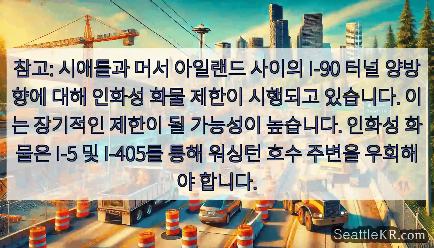 참고: 시애틀과 머서 아일랜드 사이의 I-90 터널 양방향에 대해 인화성 화물 제한이