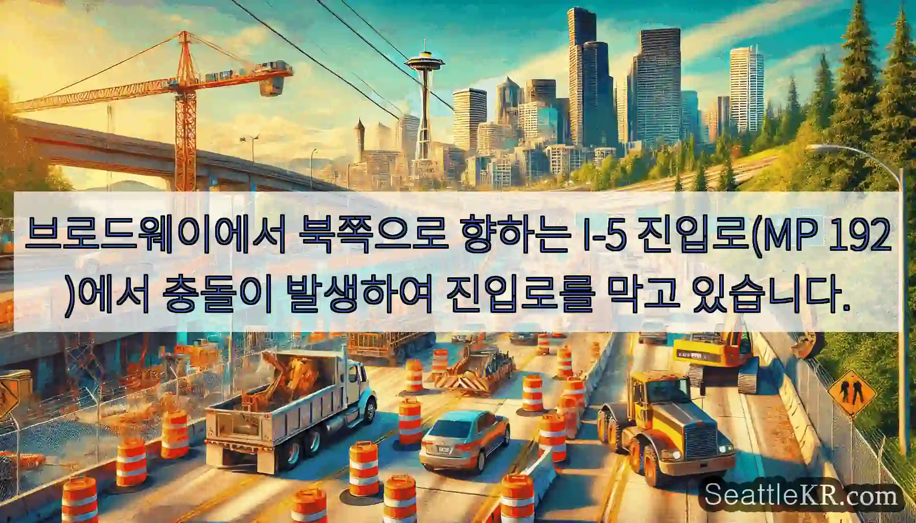 브로드웨이에서 북쪽으로 향하는 I-5 진입로(MP 192)에서 충돌이 발생하여 진입로를