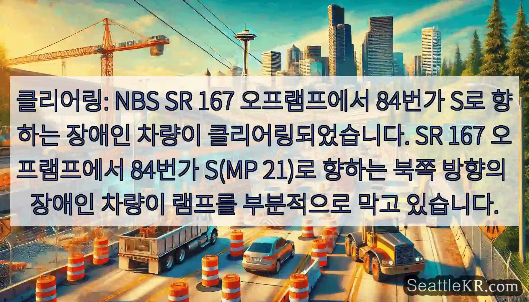 클리어링: NBS SR 167 오프램프에서 84번가 S로 향하는 장애인 차량이