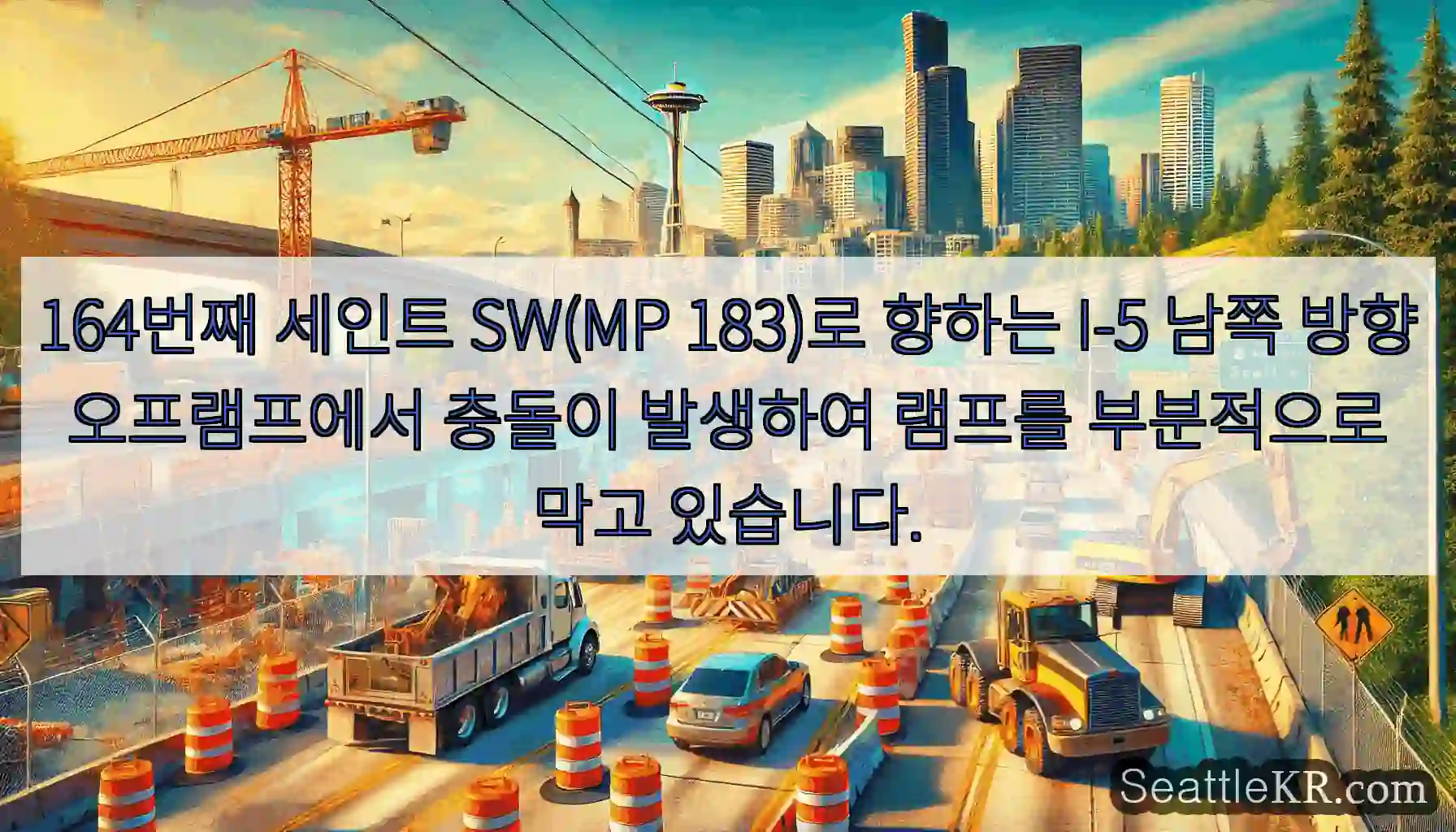 164번째 세인트 SW(MP 183)로 향하는 I-5 남쪽 방향 오프램프에서 충돌이