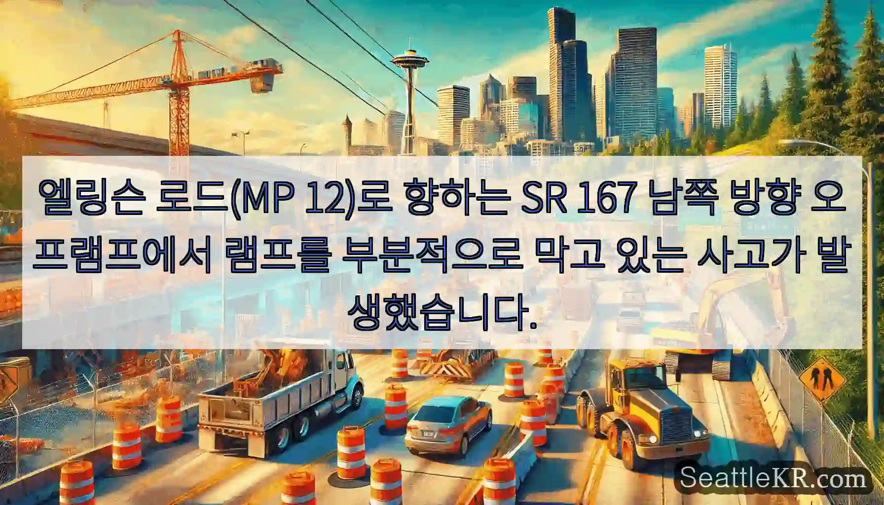 엘링슨 로드(MP 12)로 향하는 SR 167 남쪽 방향 오프램프에서 램프를 부분적으로