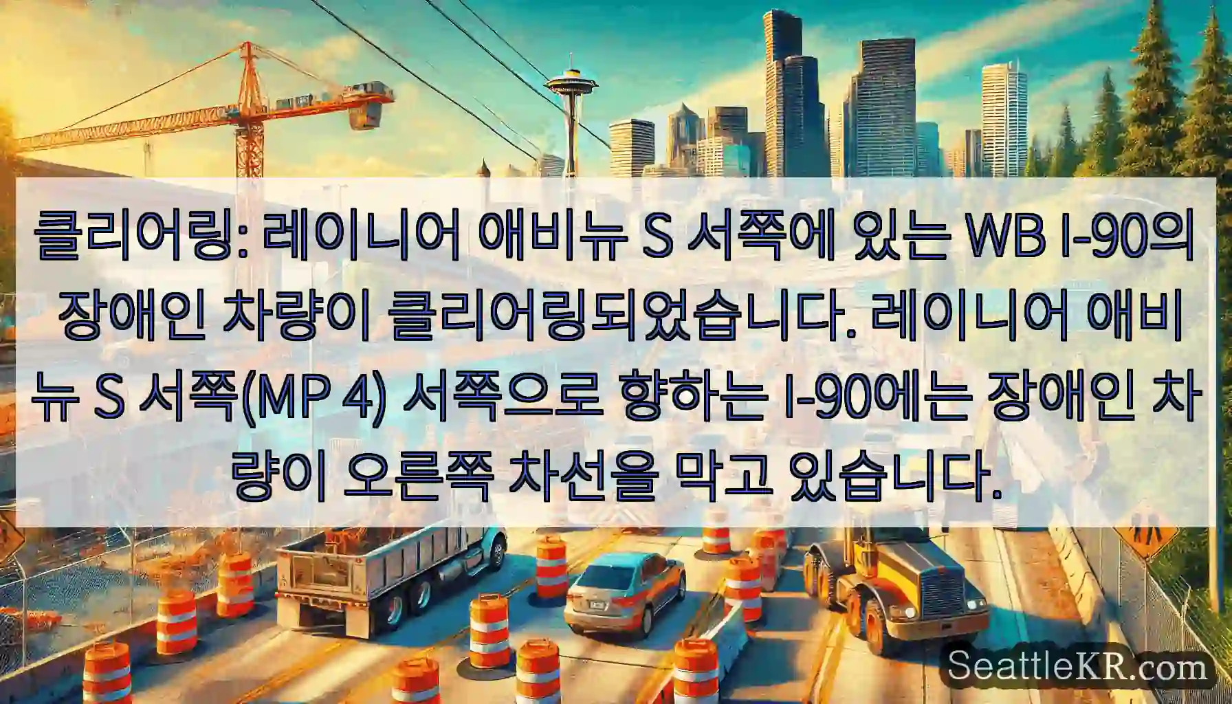 클리어링: 레이니어 애비뉴 S 서쪽에 있는 WB I-90의 장애인 차량이