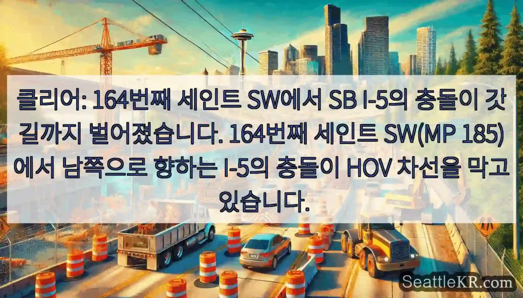 클리어: 164번째 세인트 SW에서 SB I-5의 충돌이 갓길까지 벌어졌습니다.