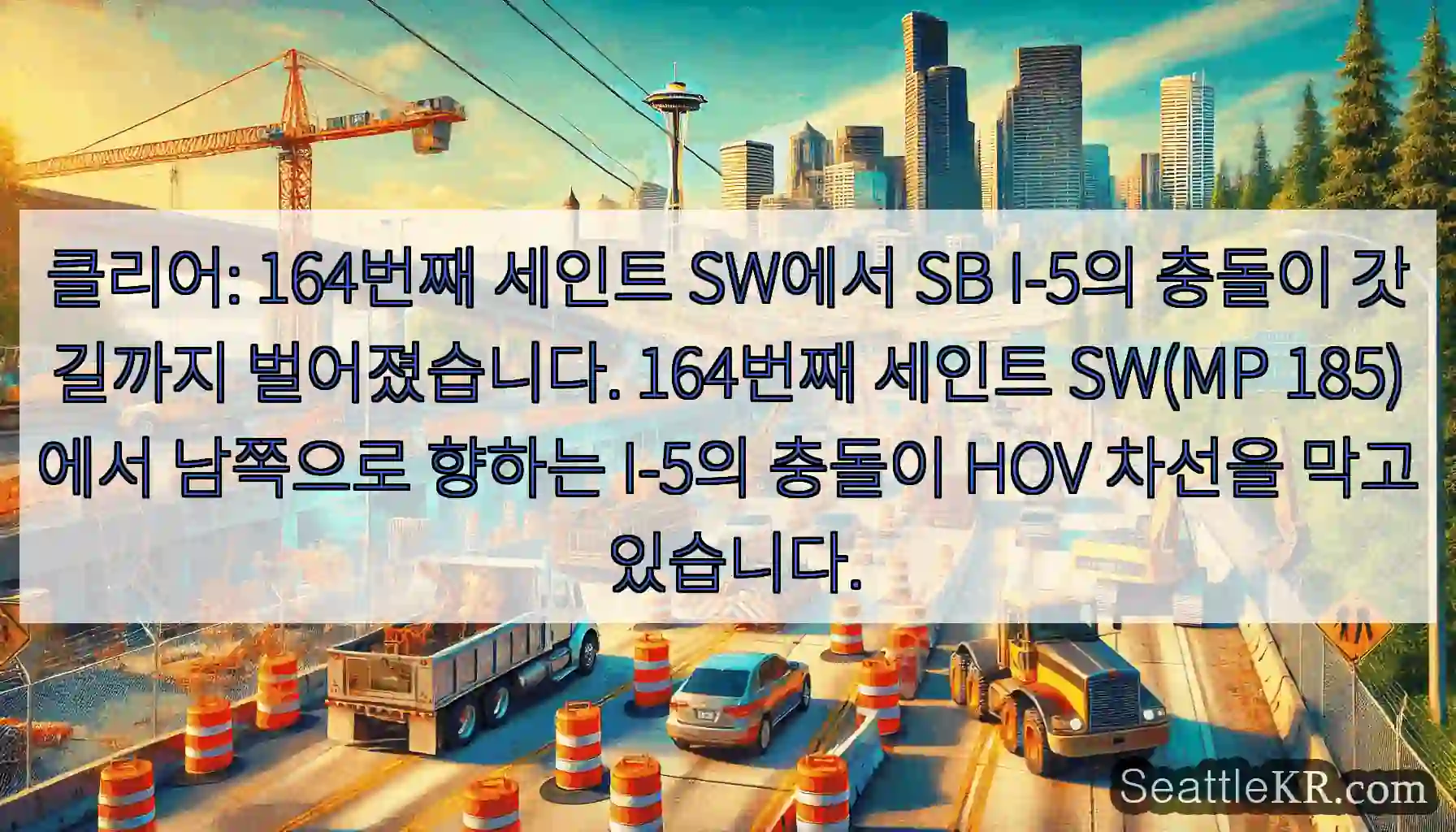 클리어: 164번째 세인트 SW에서 SB I-5의 충돌이 갓길까지 벌어졌습니다.
