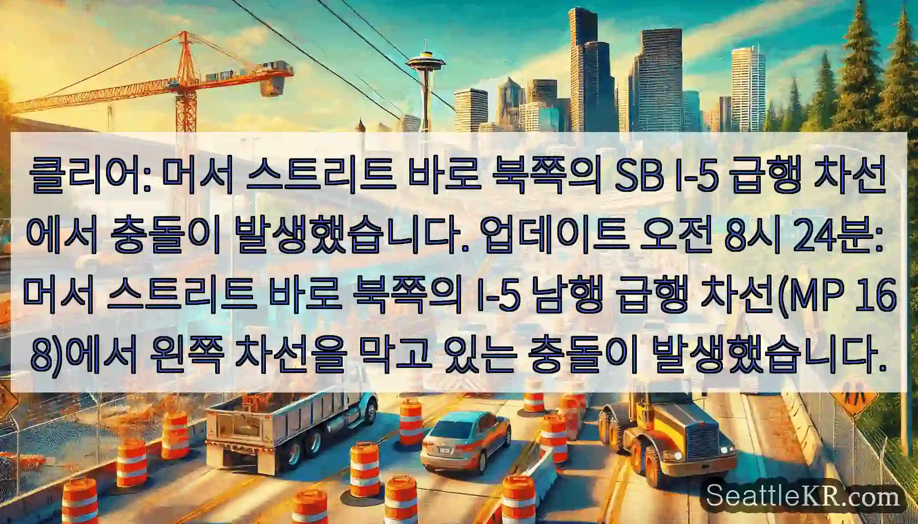 클리어: 머서 스트리트 바로 북쪽의 SB I-5 급행 차선에서 충돌이 발생했습니다.