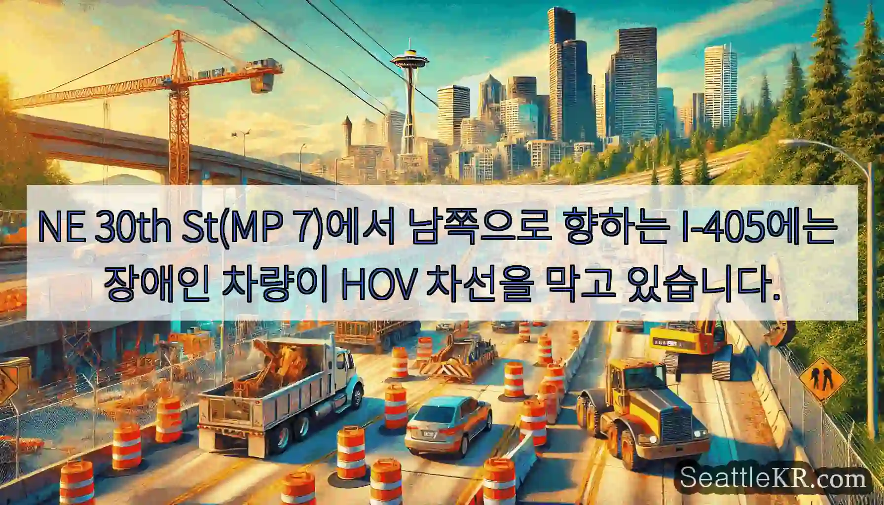 NE 30th St(MP 7)에서 남쪽으로 향하는 I-405에는 장애인 차량이 HOV