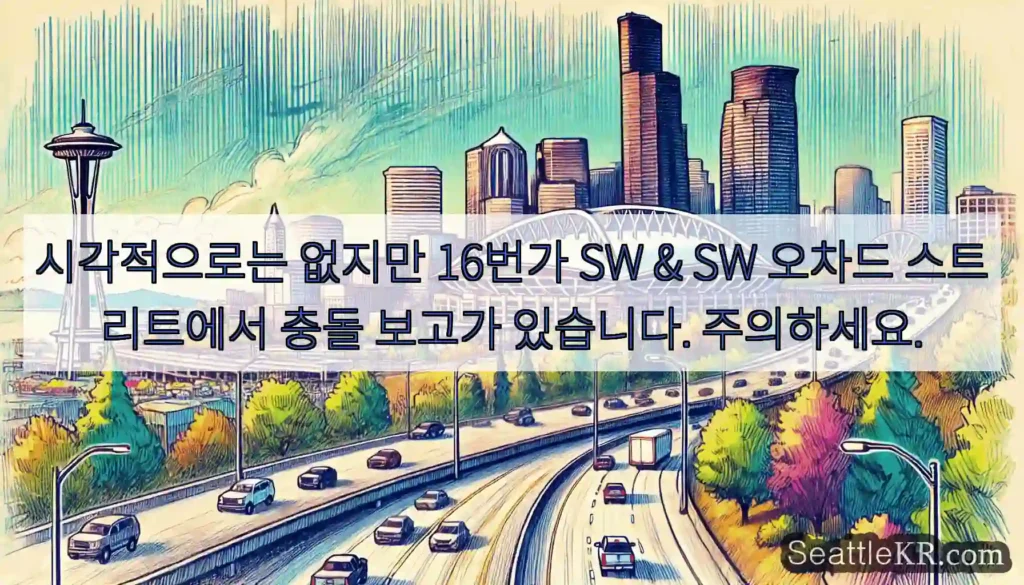 시각적으로는 없지만 16번가 SW & SW 오차드 스트리트에서 충돌 보고가 있습니다.