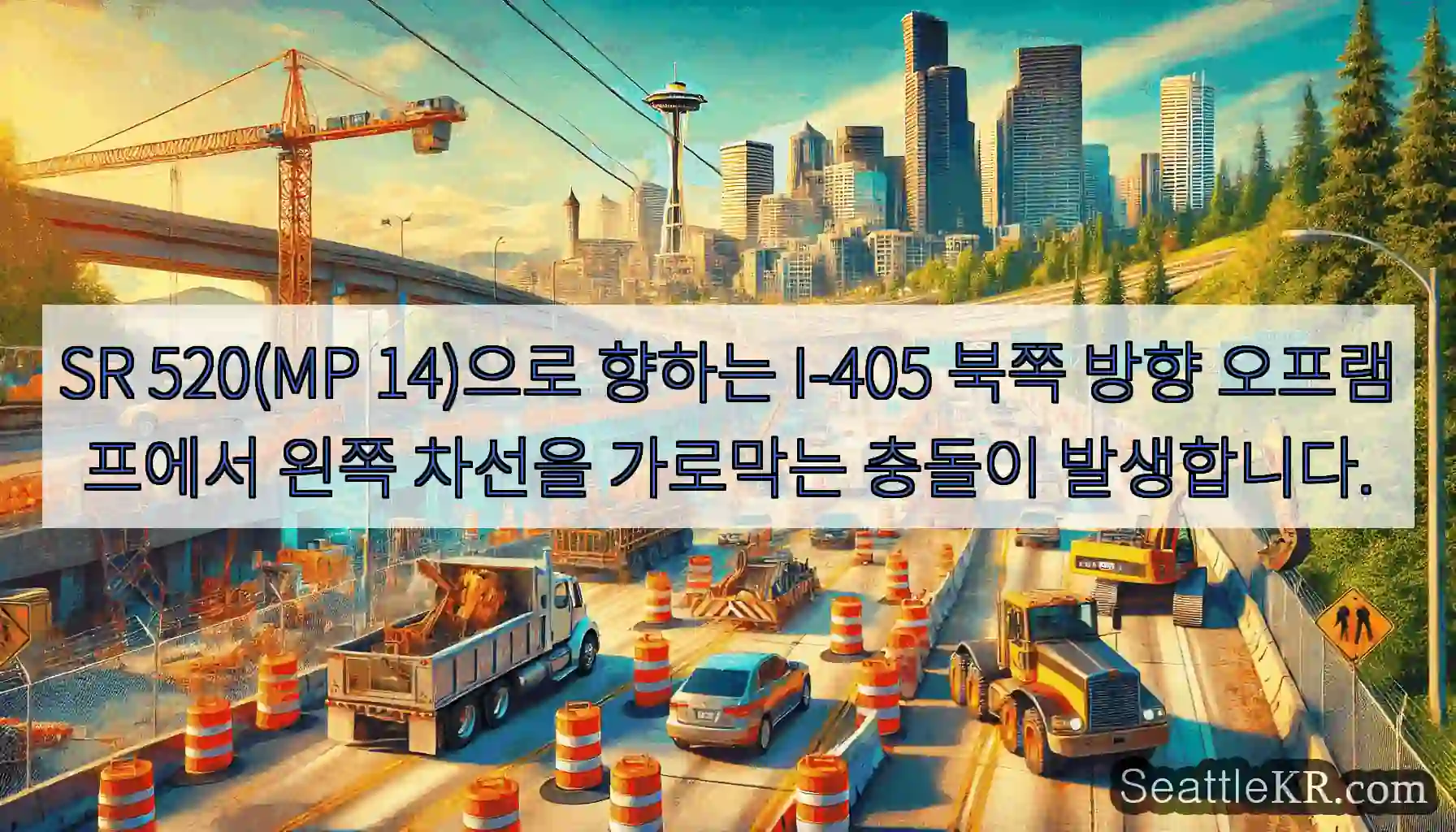 SR 520(MP 14)으로 향하는 I-405 북쪽 방향 오프램프에서 왼쪽 차선을