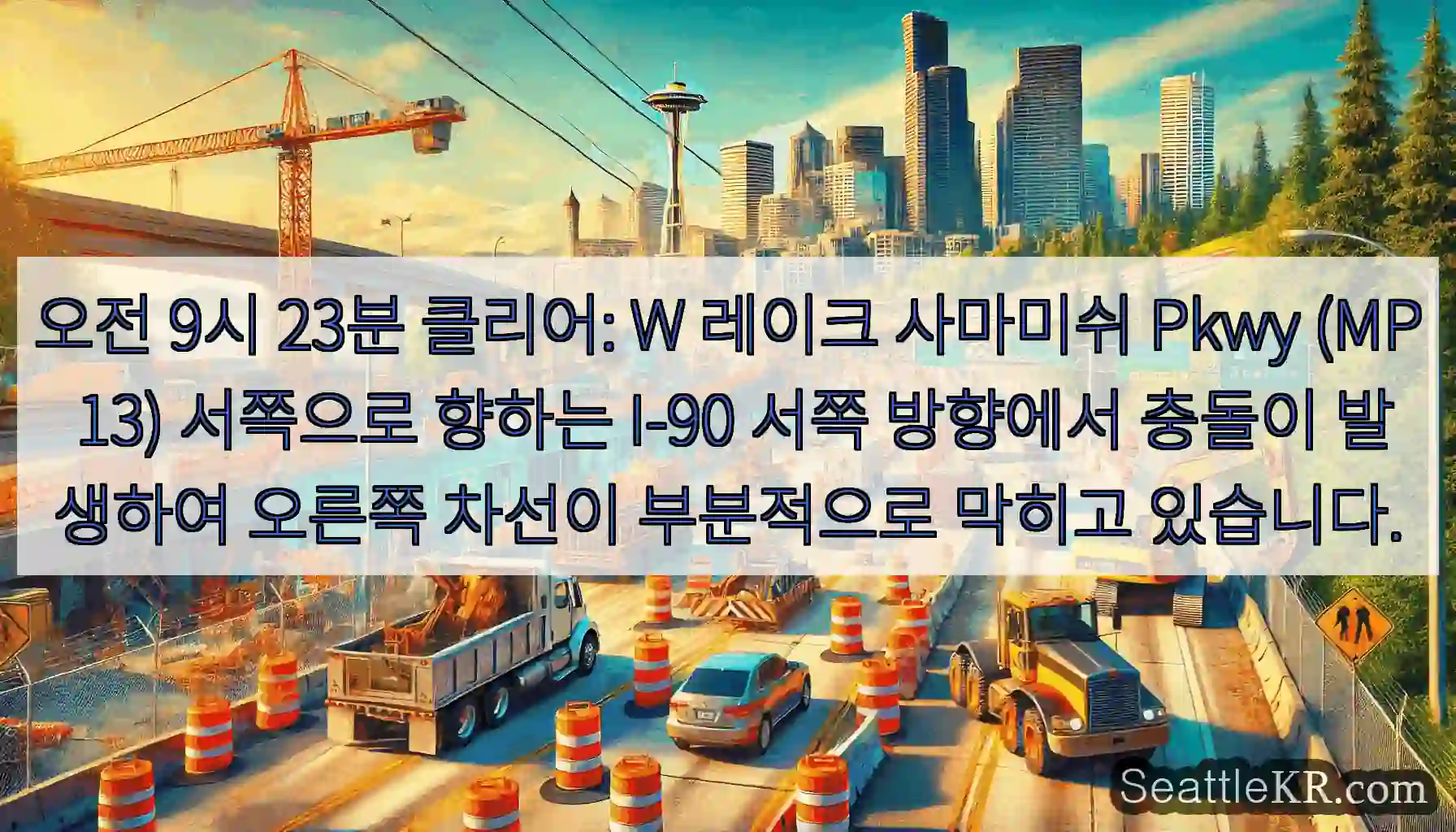 오전 9시 23분 클리어: W 레이크 사마미쉬 Pkwy (MP 13) 서쪽으로 향하는