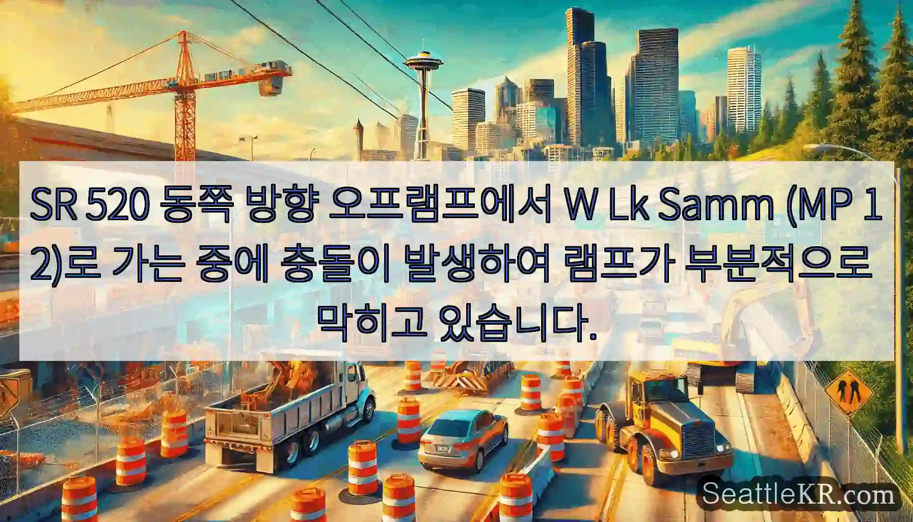 SR 520 동쪽 방향 오프램프에서 W Lk Samm (MP 12)로 가는 중에 충돌이