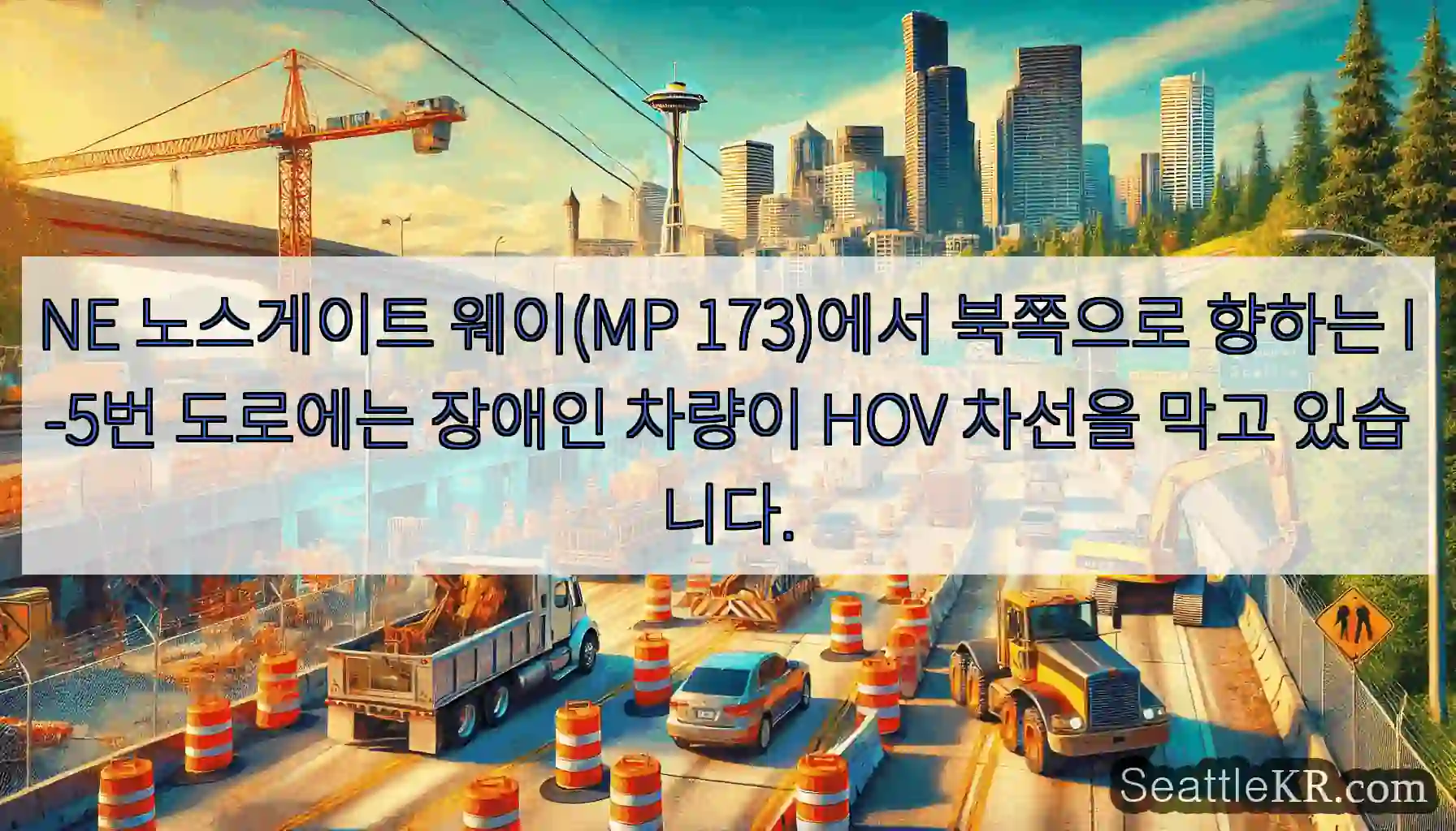NE 노스게이트 웨이(MP 173)에서 북쪽으로 향하는 I-5번 도로에는 장애인 차량이
