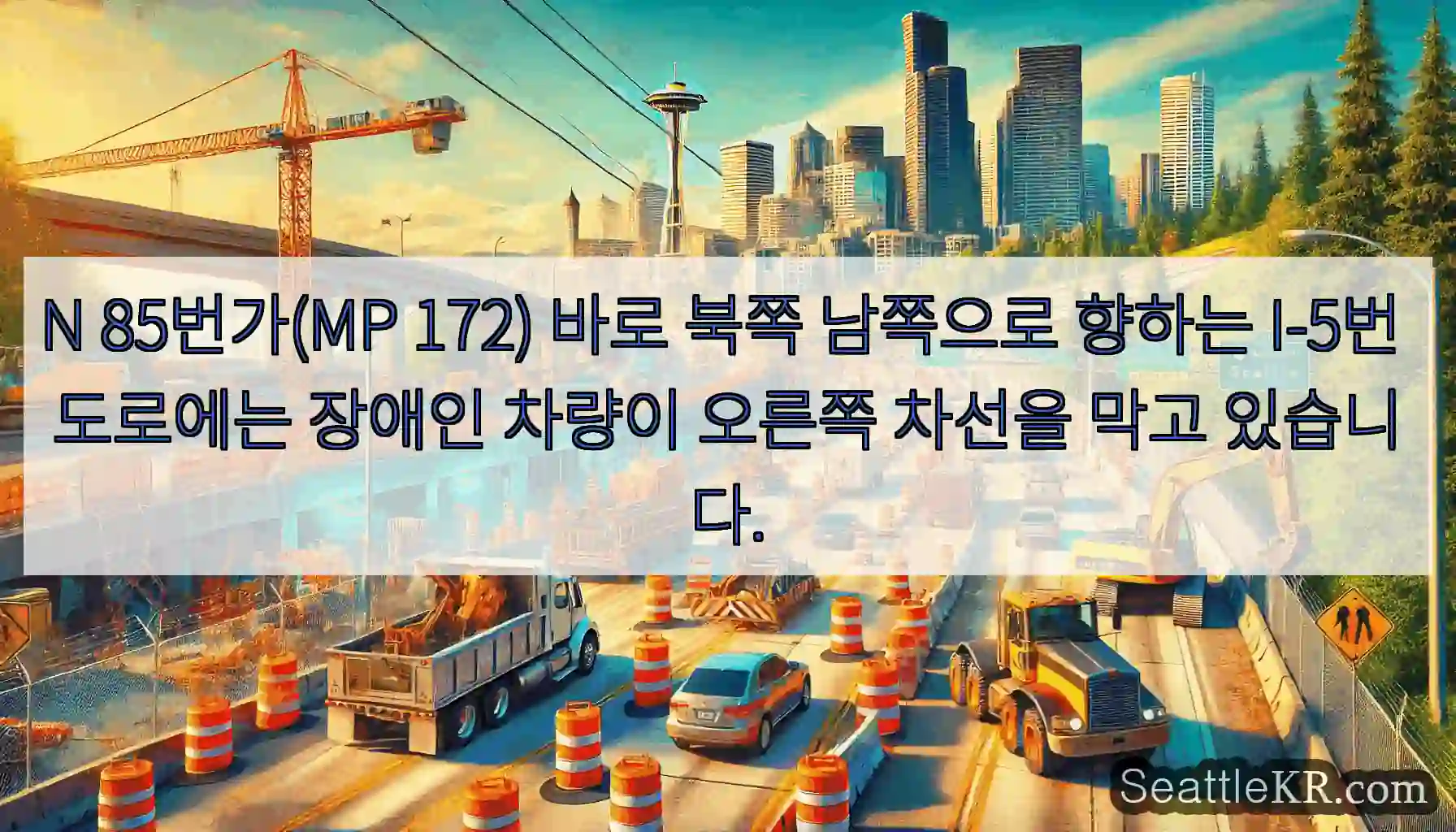 N 85번가(MP 172) 바로 북쪽 남쪽으로 향하는 I-5번 도로에는 장애인 차량이