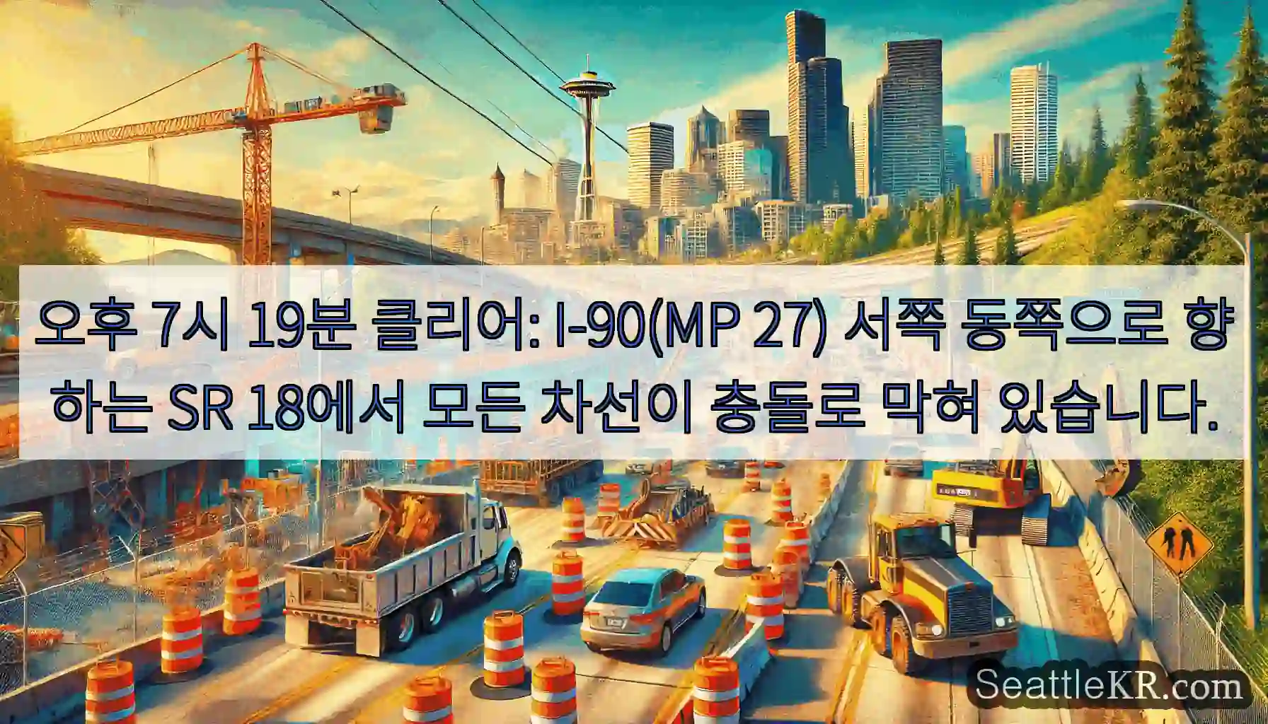 오후 7시 19분 클리어: I-90(MP 27) 서쪽 동쪽으로 향하는 SR 18에서 모든