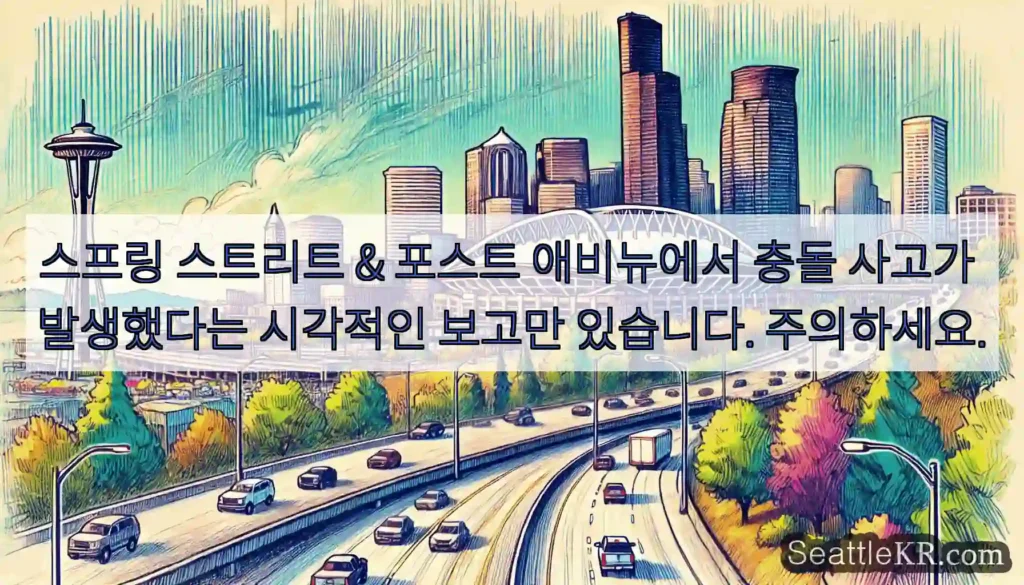 스프링 스트리트 & 포스트 애비뉴에서 충돌 사고가 발생했다는 시각적인 보고만 있습니다.