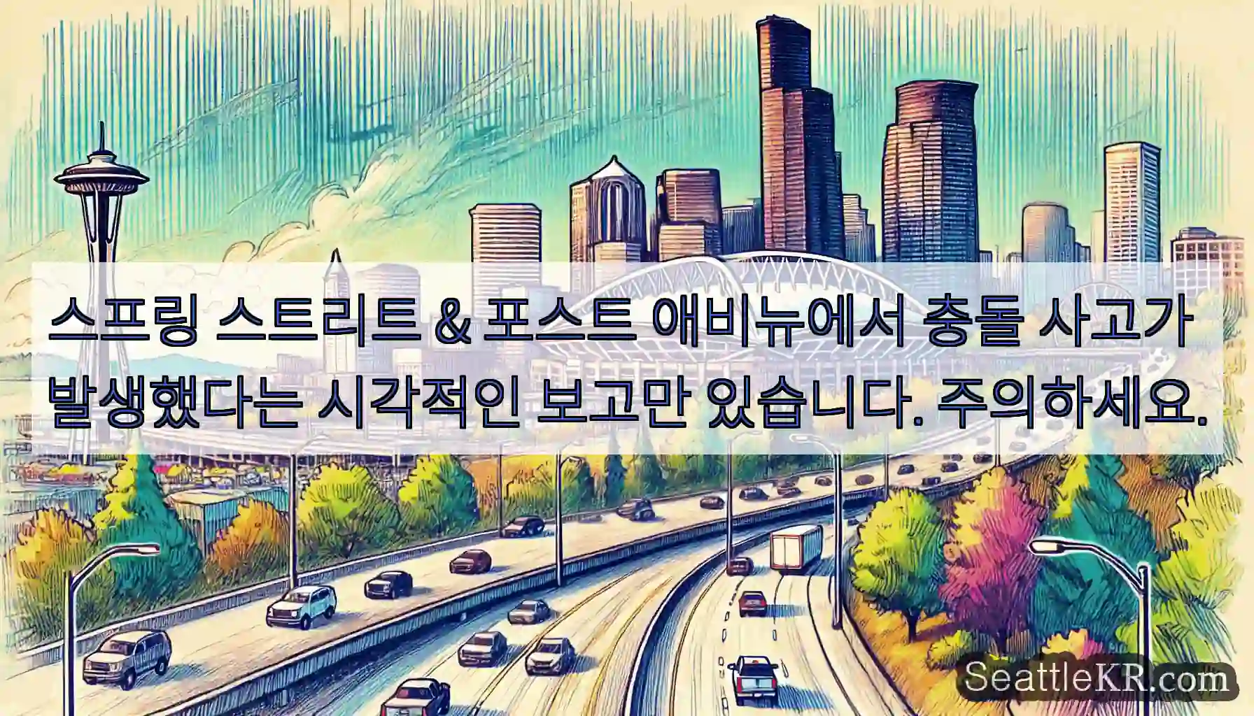 스프링 스트리트 & 포스트 애비뉴에서 충돌 사고가 발생했다는 시각적인 보고만 있습니다.