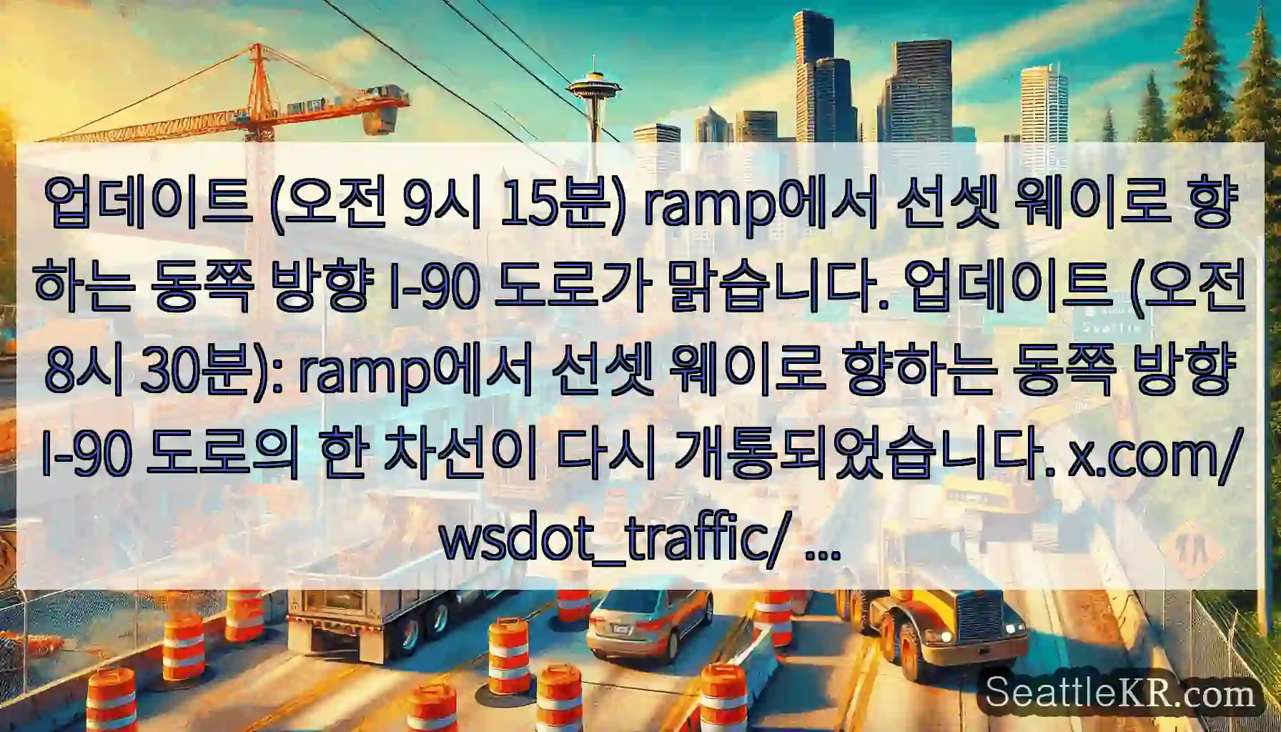 업데이트 (오전 9시 15분) ramp에서 선셋 웨이로 향하는 동쪽 방향 I-90 도로가
