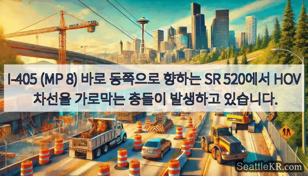 I-405 (MP 8) 바로 동쪽으로 향하는 SR 520에서 HOV 차선을 가로막는