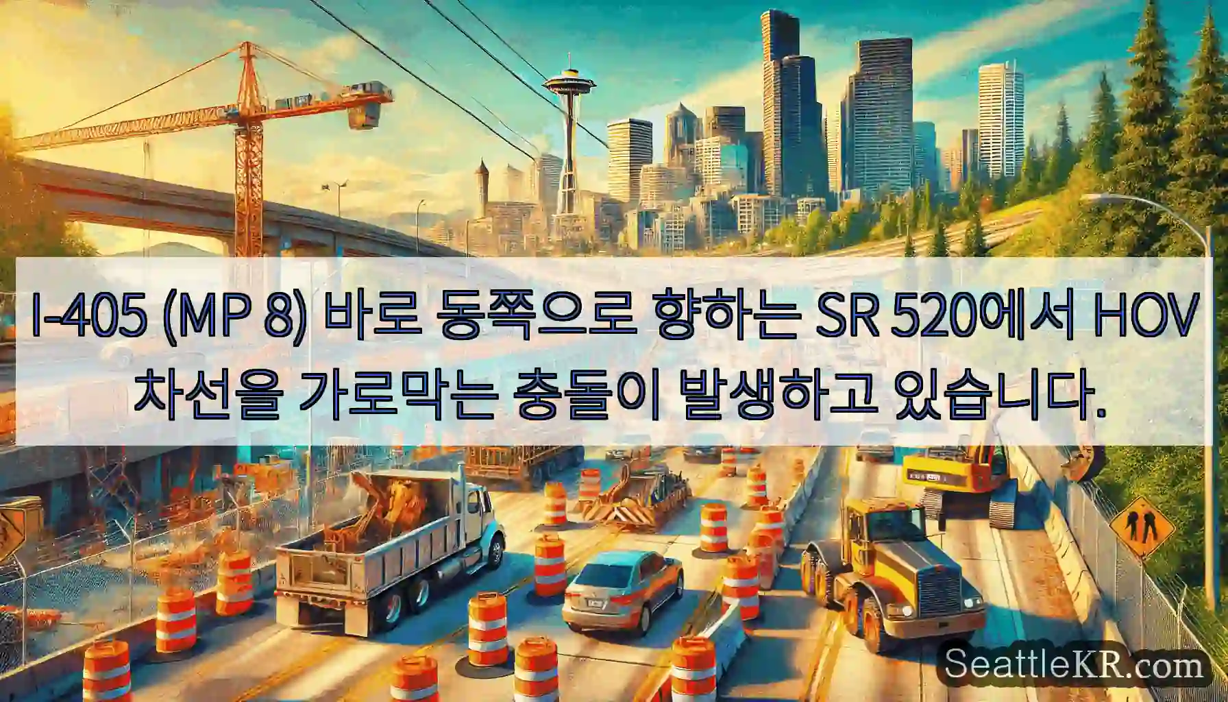 I-405 (MP 8) 바로 동쪽으로 향하는 SR 520에서 HOV 차선을 가로막는