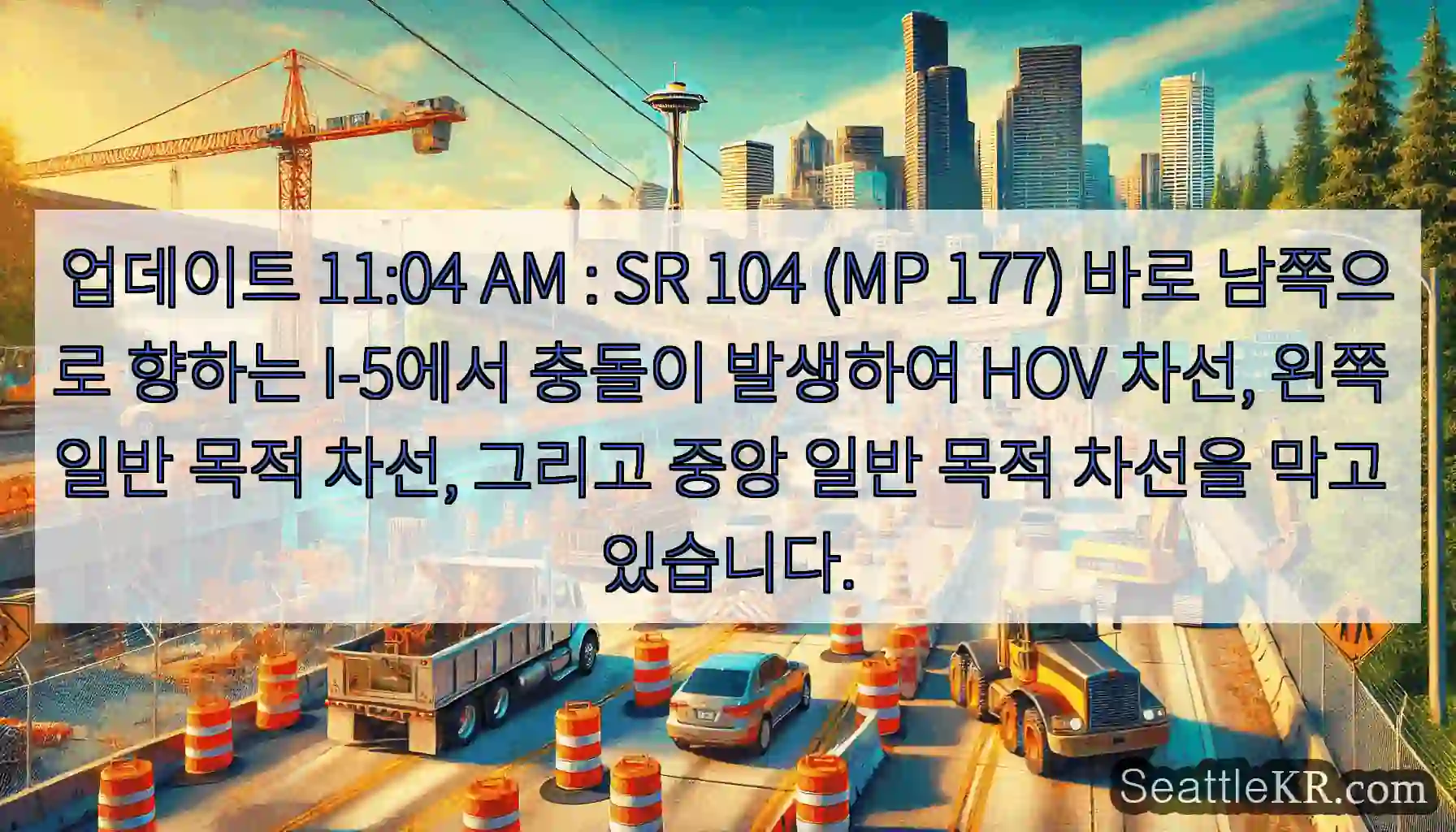 업데이트 11:04 AM : SR 104 (MP 177) 바로 남쪽으로 향하는 I-5에서