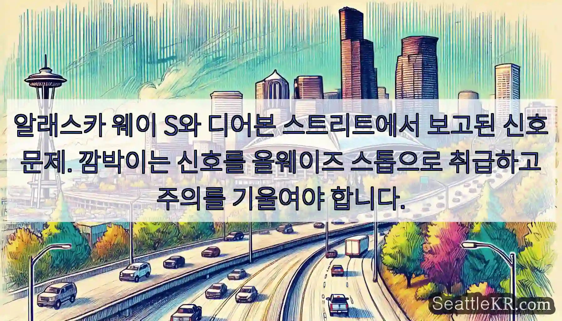 알래스카 웨이 S와 디어본 스트리트에서 보고된 신호 문제. 깜박이는 신호를 올웨이즈