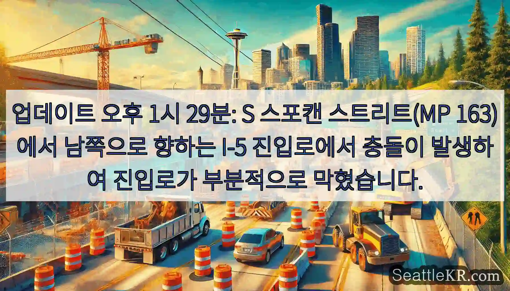 업데이트 오후 1시 29분: S 스포캔 스트리트(MP 163)에서 남쪽으로 향하는 I-5