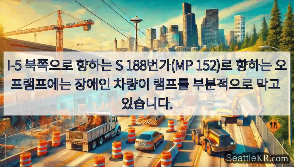 I-5 북쪽으로 향하는 S 188번가(MP 152)로 향하는 오프램프에는 장애인 차량이