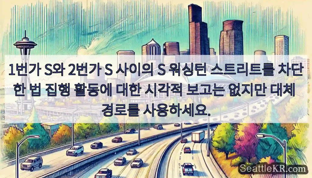 1번가 S와 2번가 S 사이의 S 워싱턴 스트리트를 차단한 법 집행 활동에 대한 시각적
